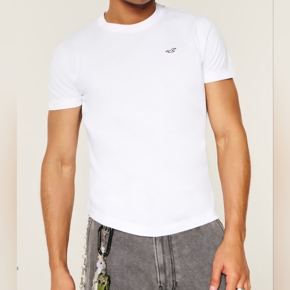HOLLISTER T-Shirt White Large NEW Crew Neck 100% Cotton Core F Black Logo